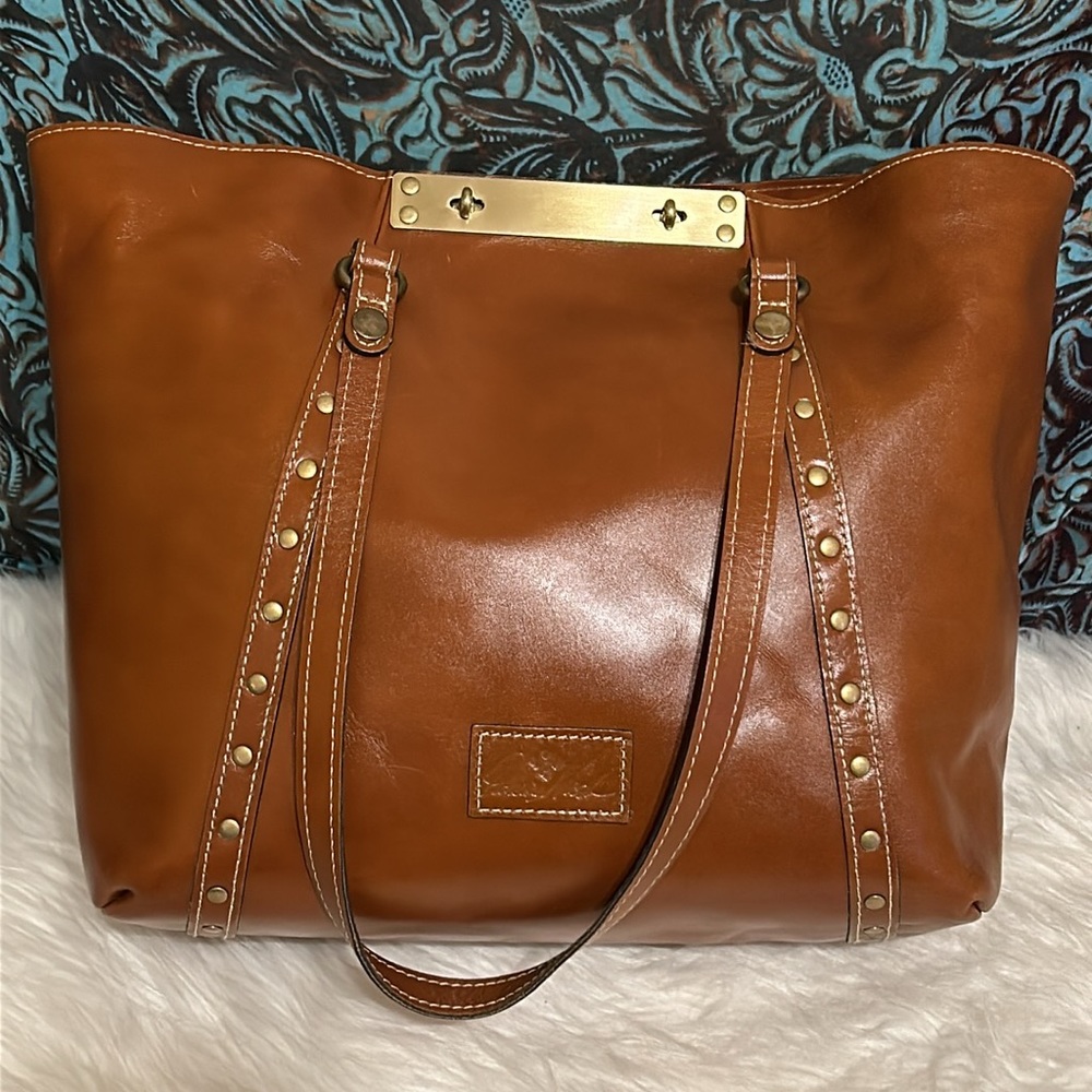 Patricia Nash Brown Leather Studded Tote with Gold Hardware - Picture 12 of 12